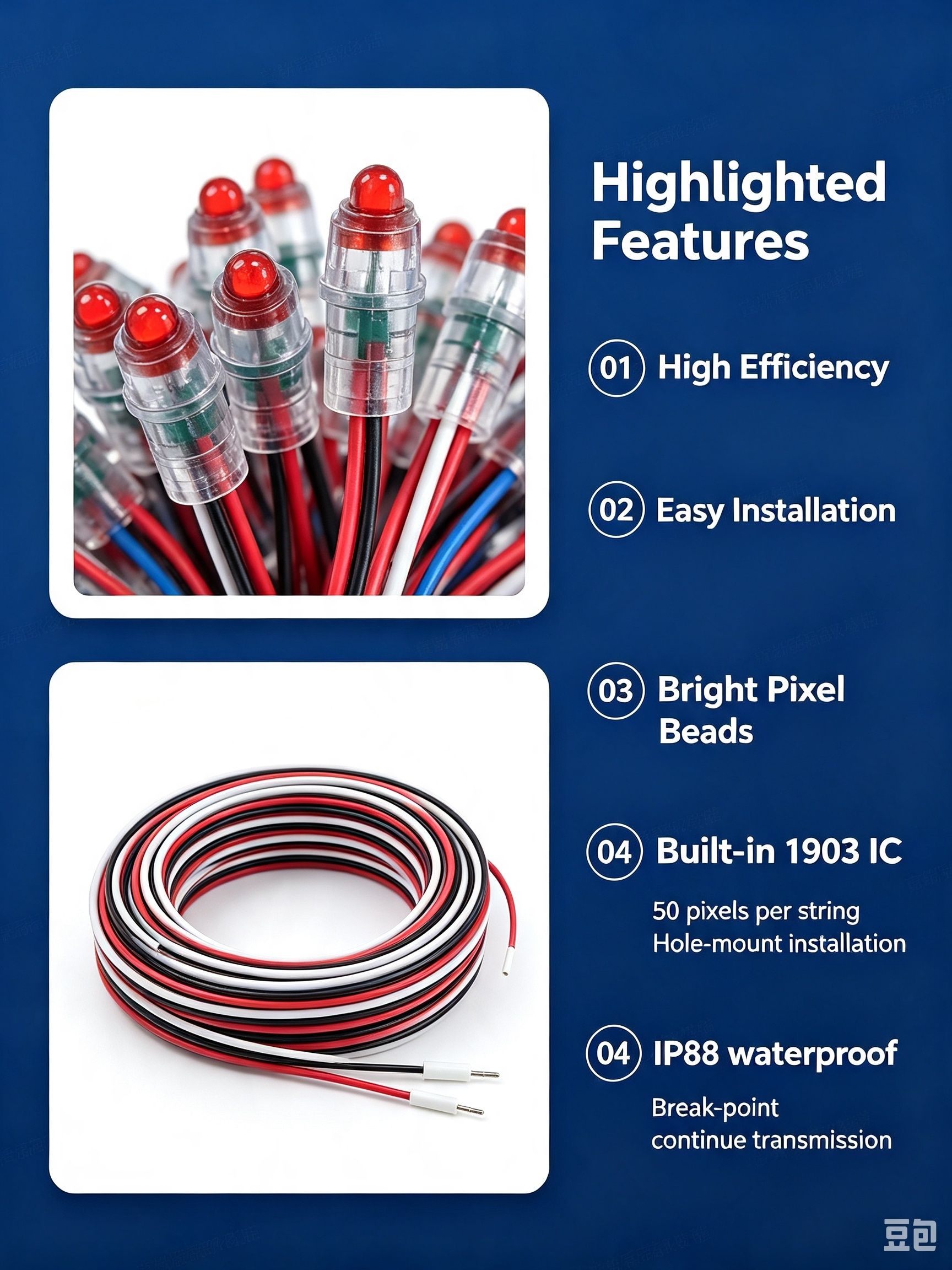 12mm 1903IC Bullet LED Pixel String Light Detail,Break‑point Continue Transmission